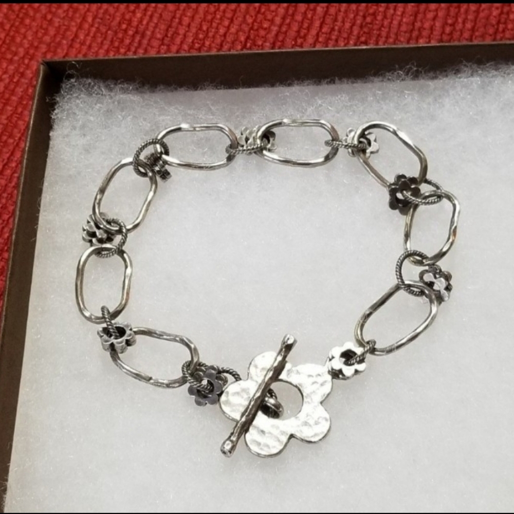 Rare Silpada Sterling Silver Flower Links Bracelet - Picture 8 of 10